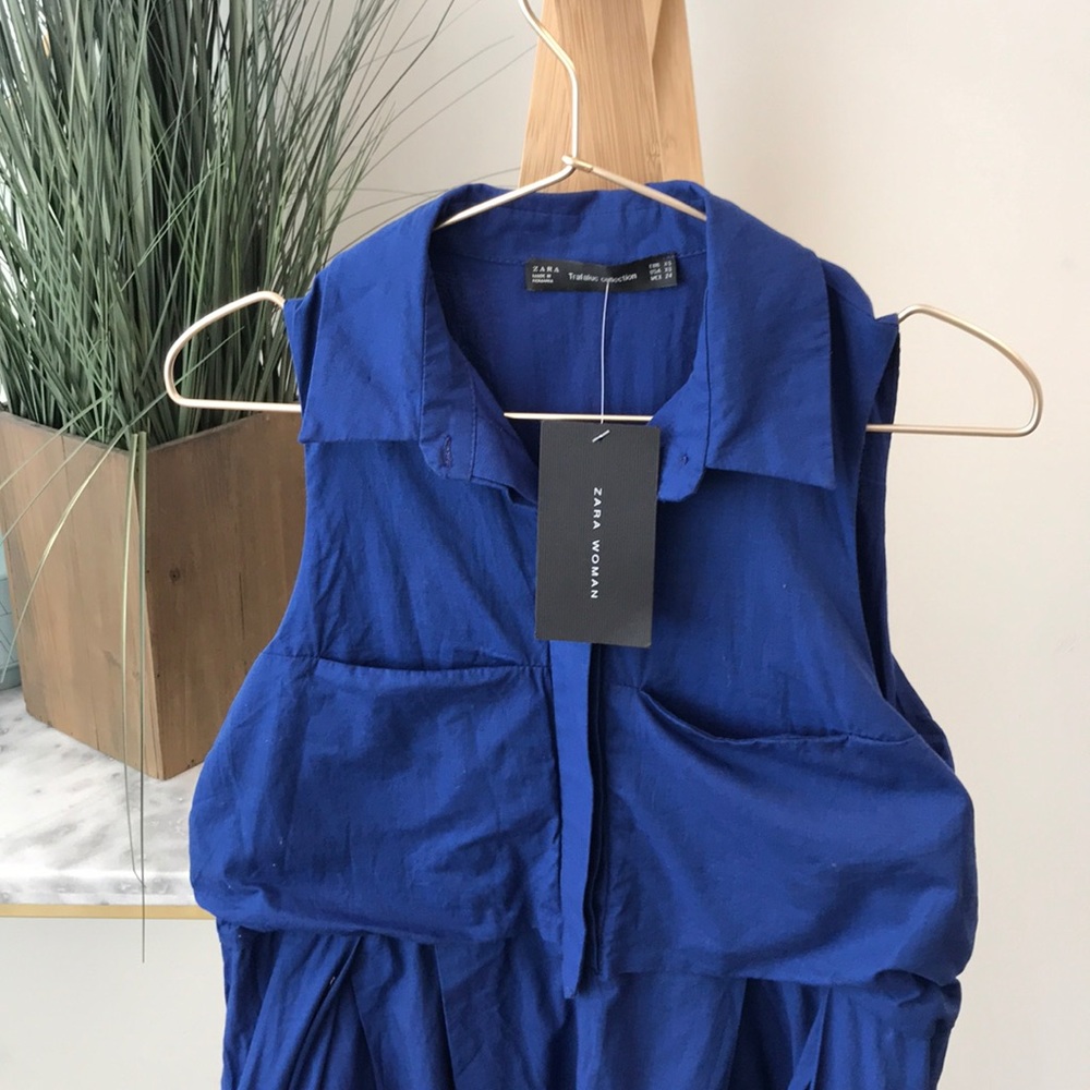 NWT Zara Sleeveless Blue Shirt Dress